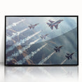 Large abstract wall art featuring a mid-century modernist airplane design in black and white, acrylic framed.