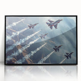 Large abstract wall art featuring a mid-century modernist airplane design in black and white, acrylic framed.