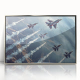 Framed acrylic print of a mid-century modernist airplane, in silver and gray tones, ideal for nursery wall art.