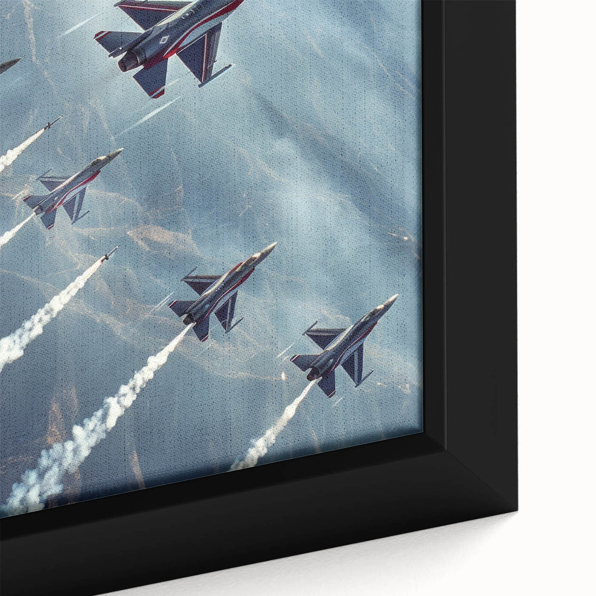 Extra large framed canvas featuring a black airplane silhouette with colorful, textured background.