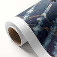 Art deco style poster of colorful airplanes in flight on a rolled canvas, suitable for nursery wall art.