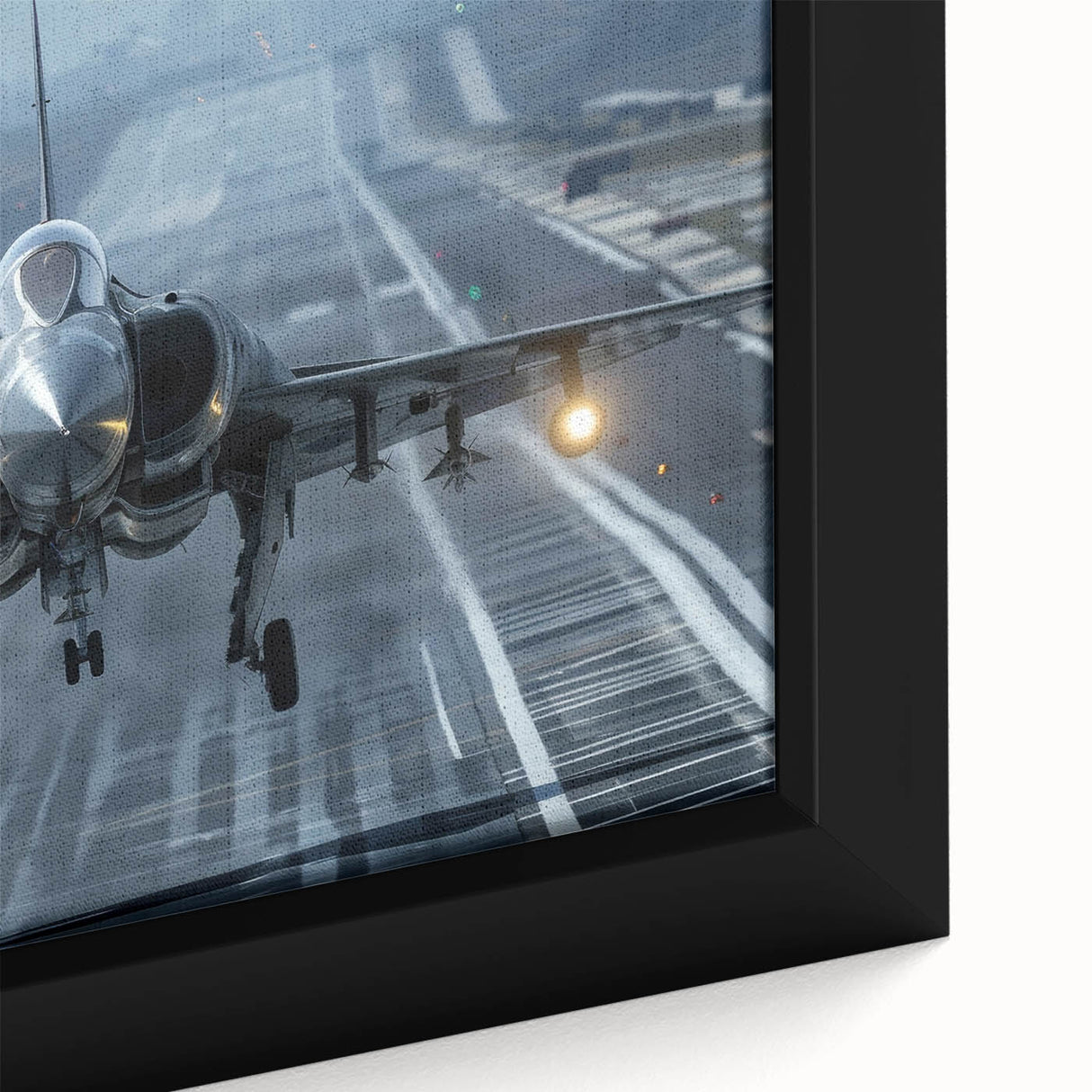 Extra large framed canvas of a colorful, textured airplane on a black background, ideal for living room decor.