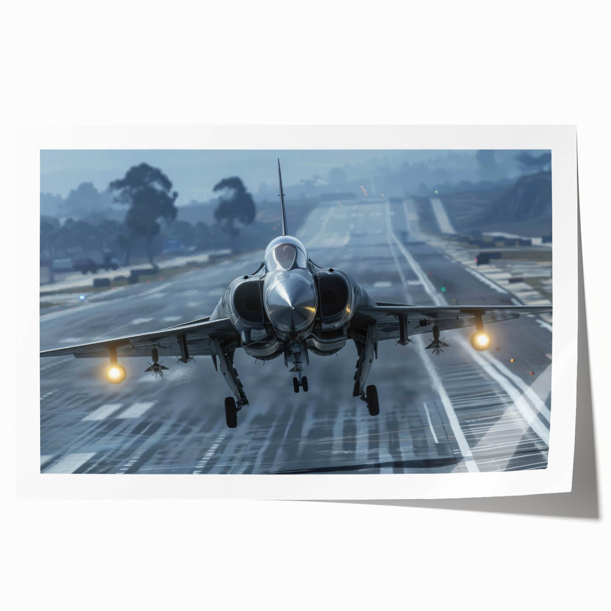 Art deco poster of a vintage airplane in muted gray and beige, rolled print, suitable for dining room wall art.