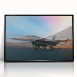 Mid-century modernist large abstract art of airplanes in vibrant hues on black acrylic, ideal for dining room art.