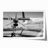 Art deco poster featuring a vintage airplane in muted sepia tones, ideal for dining room wall art.