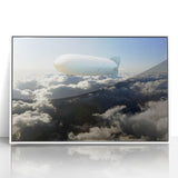 Art deco airship poster in pastel blue and pink, framed acrylic, ideal for nursery wall art.