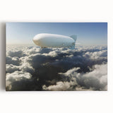 Black and white illustration of an airship on a stretched canvas, ideal for kitchen wall art.