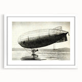 Extra large abstract art print featuring a textured airship design in muted earth tones on a white framed canvas.