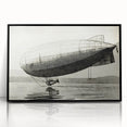 Large abstract wall art featuring an airship design in black and white tones on a framed acrylic.