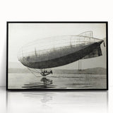 Large abstract wall art featuring an airship design in black and white tones on a framed acrylic.