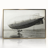 Framed acrylic art deco poster featuring a gold-toned airship, ideal for nursery wall art or modern decor.
