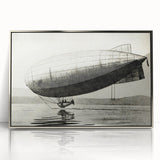 Mid-century modernist airship design in silver and gray tones on a framed acrylic, suitable for nursery wall decor.