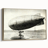 Framed canvas featuring a vintage airship design in black and gold, ideal for bedroom wall art.