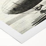 Art deco poster of an airship in muted gold and navy, printed on rolled canvas, suitable for dining room wall art.