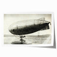 Vintage airship illustration in muted earth tones on a rolled print, suitable for art wall dining room.