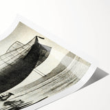 Extra large rolled print featuring a vintage airship design with muted earth tones, ideal for classy bathroom wall art.