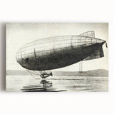 Black and white illustration of an airship on stretched canvas, ideal for kitchen wall art or bedroom ambiance.