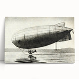 Black and white stretched canvas featuring a vintage airship design, ideal for kitchen wall art.
