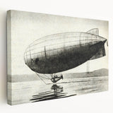 Vintage airship illustration in muted sepia tones on a stretched canvas, suitable for kitchen wall art.