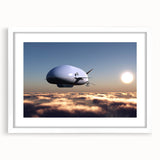 Extra large abstract art print featuring a textured airship design in muted gray tones on a white framed canvas.