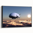 Black and white vintage airship poster art on framed canvas, ideal for bedroom wall decor.