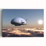 Black and white airship illustration on stretched canvas, ideal for kitchen wall art with a vintage vibe.