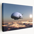 Vintage airship design on large stretched canvas with soft sepia tones, ideal for kitchen wall art.