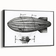 Black and white framed canvas featuring a vintage airship design, suitable for bedroom wall decor.