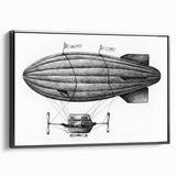 Black and white framed canvas featuring a vintage airship design, suitable for bedroom wall decor.