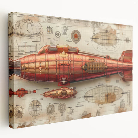 Vintage airship design in muted sepia tones on stretched canvas, suitable for kitchen wall art.