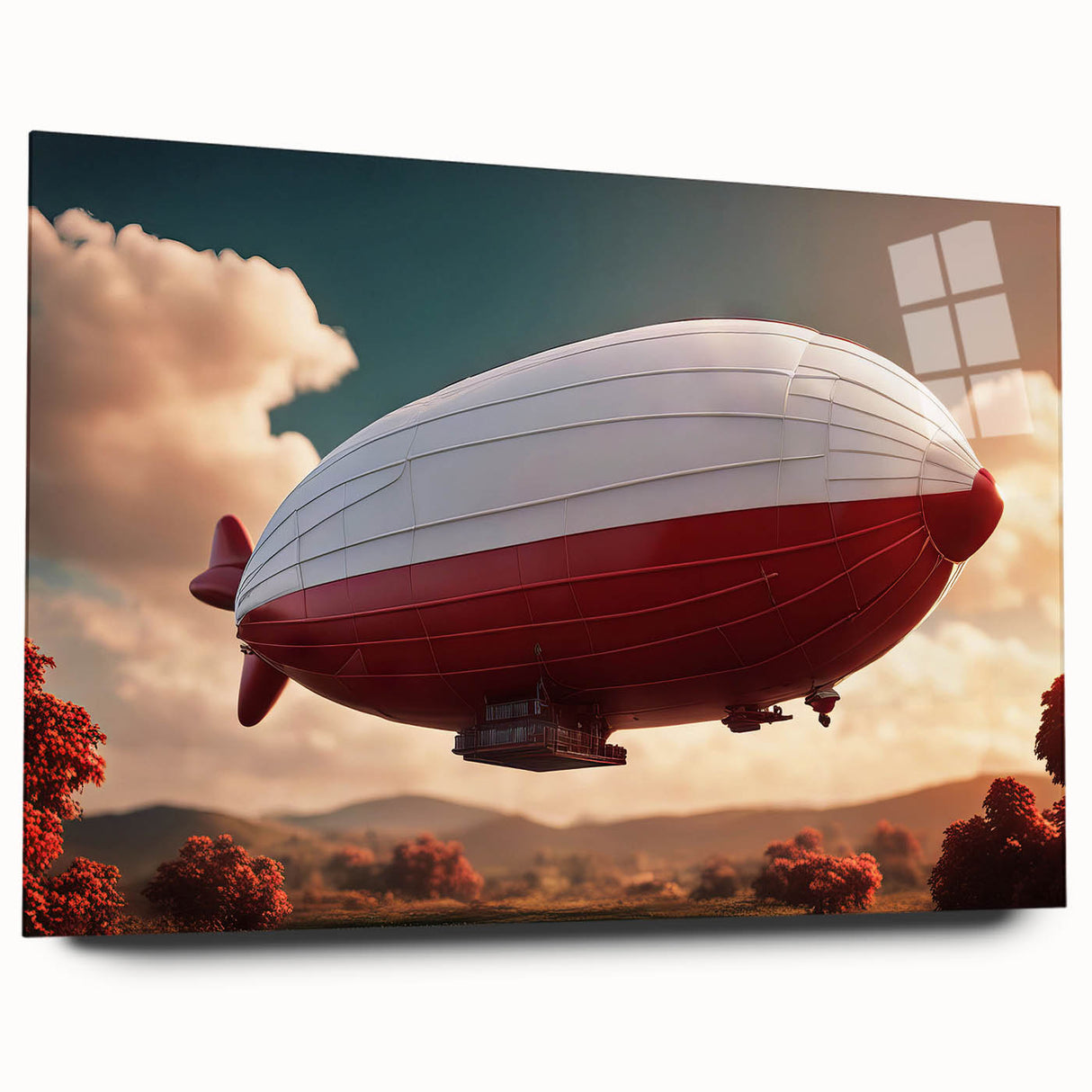 Large abstract airship design in subtle gray tones on acrylic glass, ideal for modern bedroom or dining room decor.