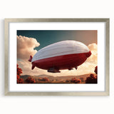 Textured art print of an abstract airship in muted gray and silver tones on a framed canvas, suitable for bedroom decor.