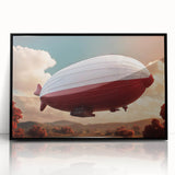 Large abstract wall art featuring a mid-century modernist airship design in black and white on a framed acrylic.