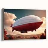 Framed canvas featuring a vintage airship design in black and silver tones, ideal for bedroom wall art.