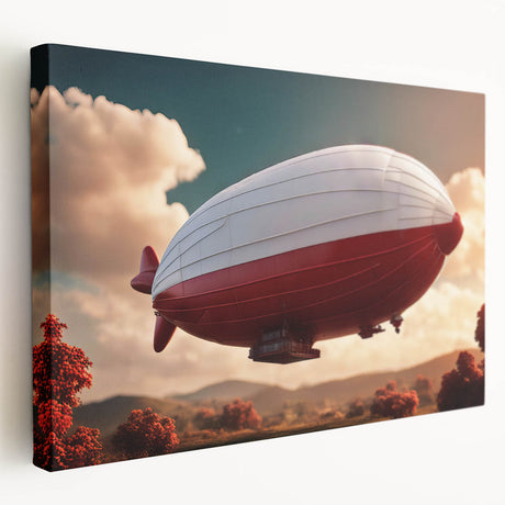 Vintage airship illustration on stretched canvas, featuring neutral sepia tones, ideal for kitchen wall art.