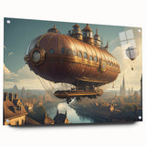 Side view of a large abstract airship design in muted gray tones on acrylic glass, suitable for bedroom or dining room decor.