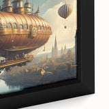 Extra large framed canvas featuring a textured black airship design with colorful accents, ideal for living room decor.