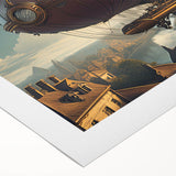 Art deco poster featuring a vintage airship in muted sepia tones on rolled canvas, suitable for dining room wall art.