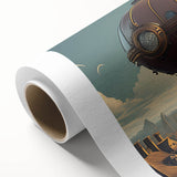 Art Deco style airship poster in pastel colors on rolled canvas, ideal for nursery wall art.