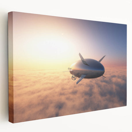 Vintage airship design in muted sepia tones on a large stretched canvas, suitable for kitchen wall art.
