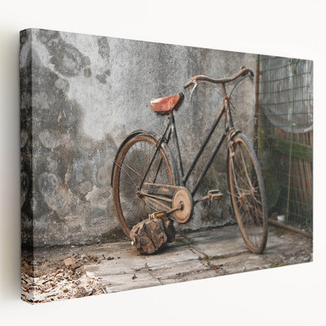 Side view of a stretched canvas featuring a detailed bicycle illustration in black and white, perfect for kitchen wall art.