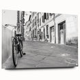 Acrylic print of a large abstract bicycle design in neutral shades, suitable for bedroom or dining room decor.