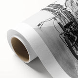 Art deco bicycle illustration in pastel shades on rolled canvas, ideal for nursery wall art.