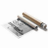 Extra large rolled print featuring a vintage bicycle with floral accents, in muted earth tones.