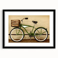 Abstract art print of a bicycle in vibrant, colorful textures on a large framed canvas, ideal for living room decor.