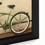 Extra large framed canvas featuring a textured, colorful bicycle design on a black background, ideal for living room decor.
