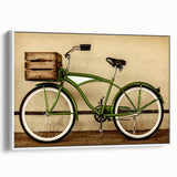 Framed canvas vintage poster art featuring a colorful bicycle on a black background, ideal for living room decor.