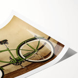 Extra large wall art featuring a line art design of a bicycle with floral elements, printed on rolled canvas.