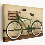 Side-view of a vintage bicycle, depicted in grayscale on a stretched canvas, suitable for kitchen wall art.