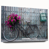 Side view of a large abstract art piece depicting a bicycle, rendered on acrylic glass in monochrome shades.